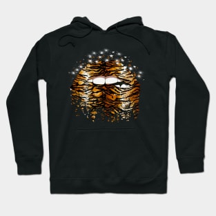 Sparks Black and Gold Tiger pattern Lip Biting Design Hoodie